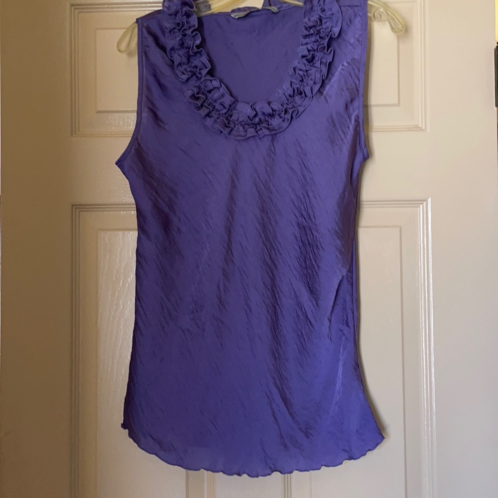 Purple ruffled sleeveless blouse